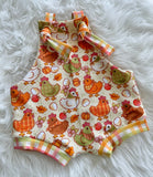 Fall Chickens knot bummie overalls