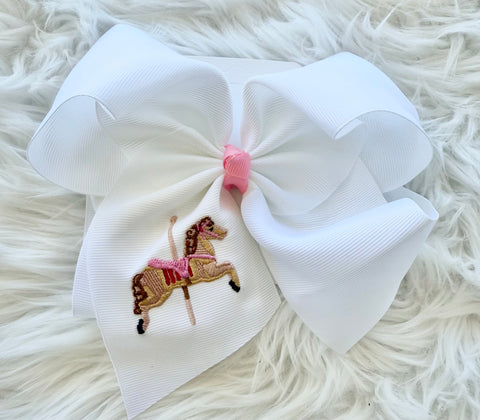 Carousel Horse embroidered luxury bow