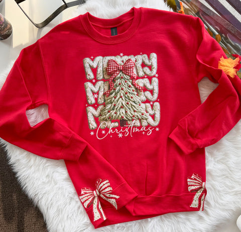 Faux Yarn Merry Bow Cut Out Sweatshirt