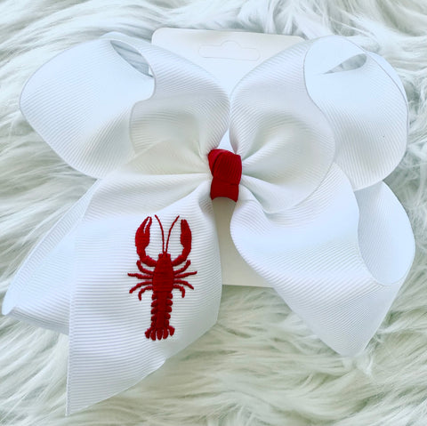 Crawfish embroidered luxury bow