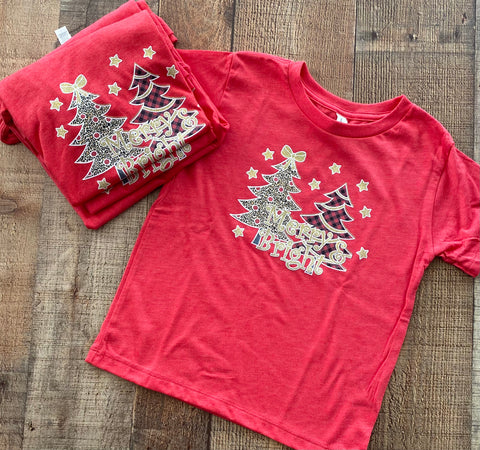 Merry and Bright gold glitter tee