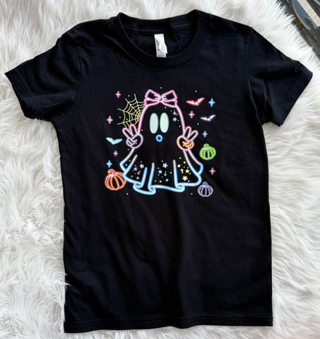 Neon ghost with peace signs
