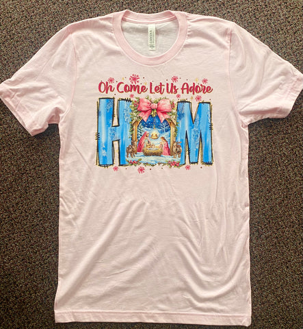 Oh come let us adore him nativity tee