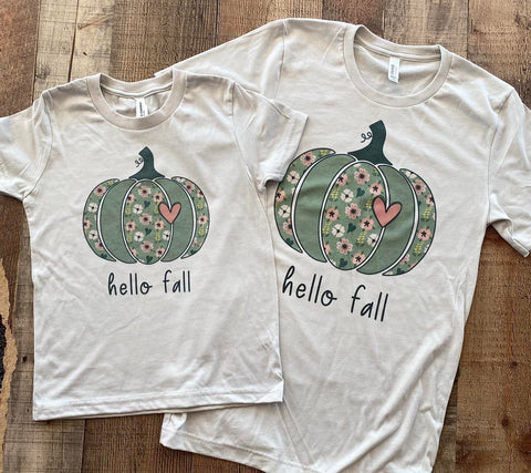 Hello Fall Green Pumpkin tee