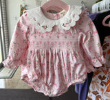 Pink Floral Smocked Embroidered Fall Bubble