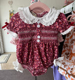 Burgundy Floral Smocked Bubble