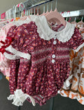 Burgundy Floral Smocked Bubble