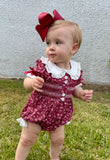 Burgundy Floral Smocked Bubble