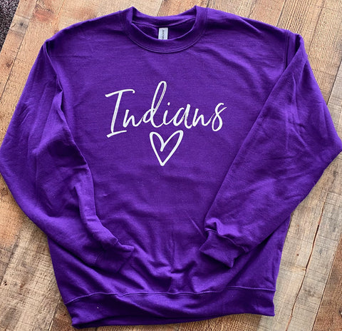 Indians heart adult sweatshirt